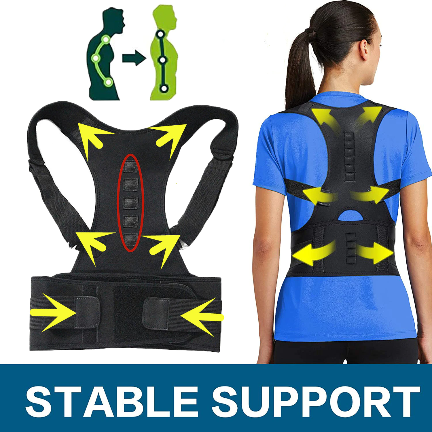 Posture Corrector Support Magnetic Back Shoulder Brace Belt Band for Men Women